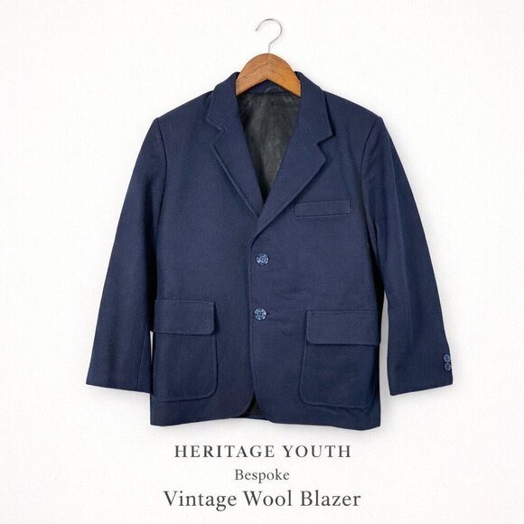 Vintage Other - Bespoke Vintage Wool Blazer Youth 12–14 Navy Hand Tailored Jacket